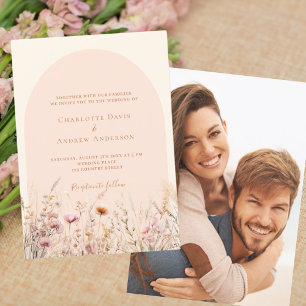 Wildblumen Pfirsichbeige Foto Hochzeit Einladung