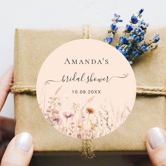 Wildblumen Pfirsichfall Liebe rosa Brautparty Runder Aufkleber