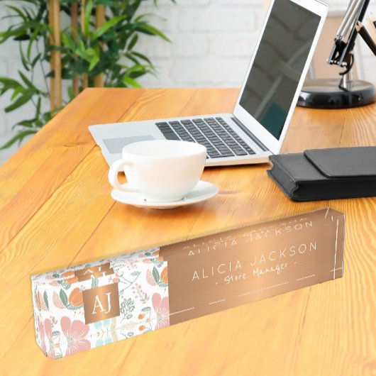 Wildblumen pfirsichfarbenes Kupfergold mit Monogra Namensplakette