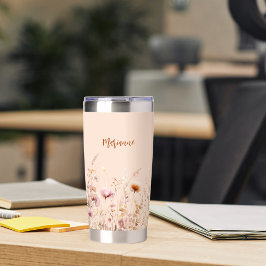 Wildblumen pfirsichfarbenes Namensskript Thermobecher