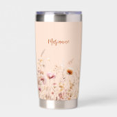 Wildblumen pfirsichfarbenes Namensskript Thermobecher (Vorderseite)