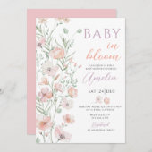 Wildblumen Pink Baby in Bloom Baby Dusche Einladung (Vorne/Hinten)