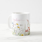 Wildblumen Pink Benutzerdefinierter Skriptname Kaffeetasse (Vorderseite Links)