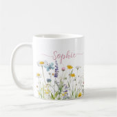 Wildblumen Pink Benutzerdefinierter Skriptname Kaffeetasse (Links)