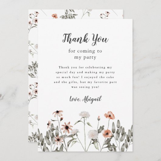 Wildblumen Pink Geburtstagsparty Dankeskarte (Vorne/Hinten)