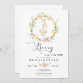 Wildblumen pink Little Bunny 1. Geburtstag Einladung (Vorne/Hinten)