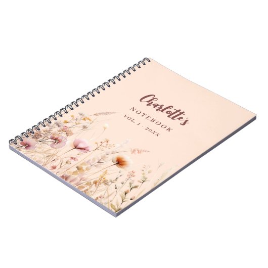 Wildblumen Pink Peach name Skript Notizblock (Linke Seite)