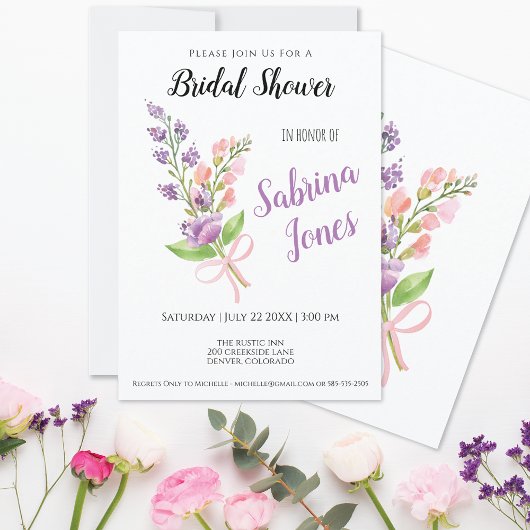 Wildblumen Pink Ribbon Bouquet Brautparty Einladung