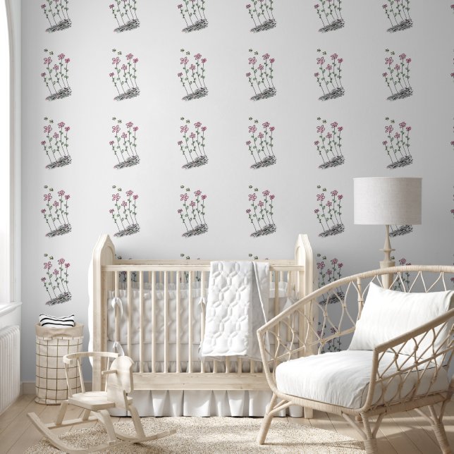 WILDBLUMEN PINK WHIMSICAL WALLPAPIER TAPETE (Kinder)