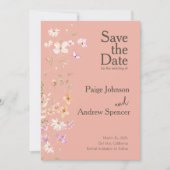Wildblumen Pinks Wedding Save the Date Einladung (Vorderseite)