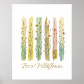Wildblumen Pinselstriche Wasserfarbe Grün Gold Poster (Vorne)