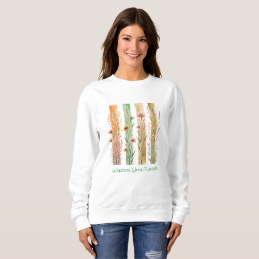 Wildblumen Pinselstriche Wasserfarben Wander Blume Sweatshirt (Vorne ganz)