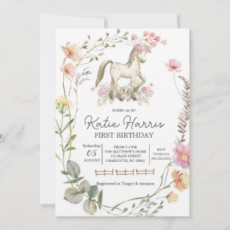 Wildblumen-Pony-Geburtstag Einladung