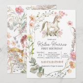 Wildblumen-Pony-Geburtstag Einladung (Vorne/Hinten)