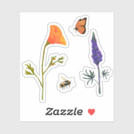 Wildblumen Poppy Butterfly Biene Aufkleber