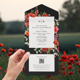 Wildblumen Poppy Red Floral Dark Wedding QR UAWG All In One Einladung
