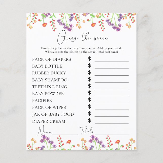 Wildblumen Price Guess Spiel (Vorderseite)