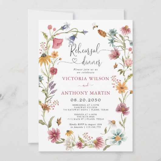 Wildblumen Probe Abendessen Einladung (Vorderseite)