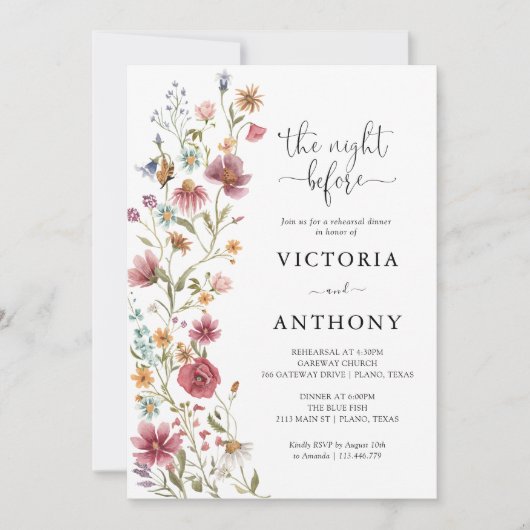 Wildblumen Probe Abendessen Einladung (Vorderseite)