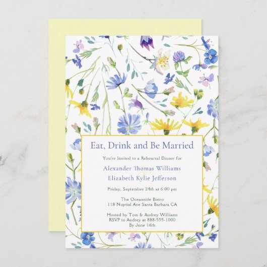Wildblumen Probe Abendessen Einladung (Vorne/Hinten)