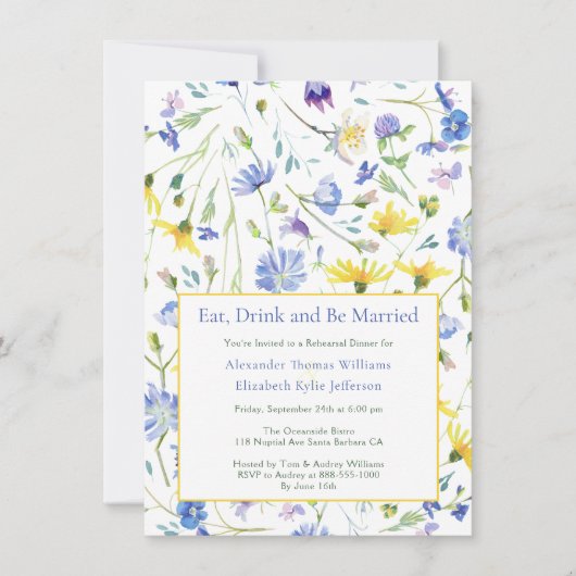 Wildblumen Probe Abendessen Einladung (Vorderseite)