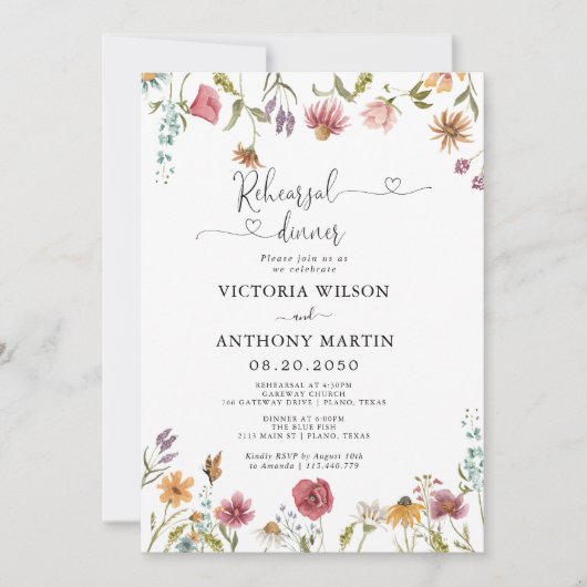 Wildblumen Probe Abendessen Einladung (Vorderseite)