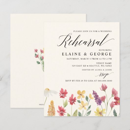 Wildblumen Probe Einladungen (Vorne/Hinten)