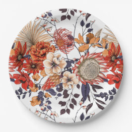 Wildblumen Protea und Blattgold lila orange Pappteller