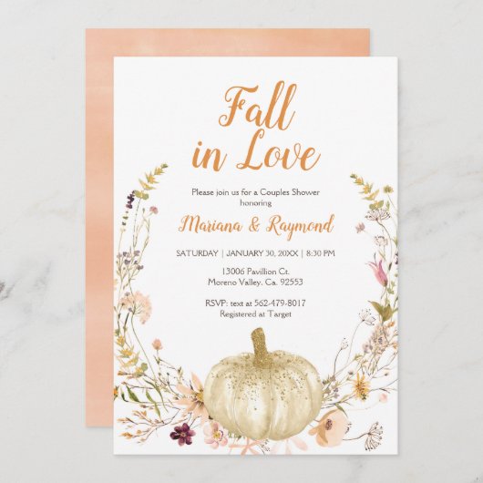 Wildblumen Pumpkin Fall in Liebe Paare Dusche Einladung (Vorne/Hinten)