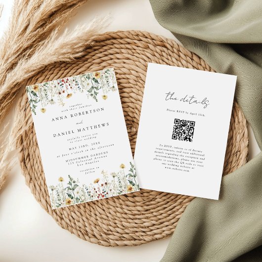 Wildblumen QR-Code Hochzeit Einladung