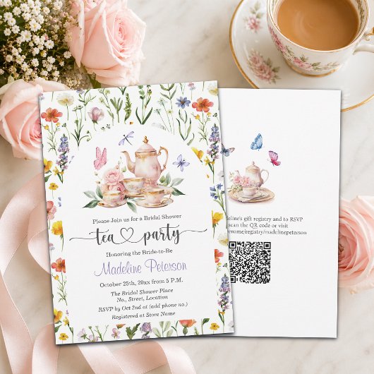 Wildblumen-QR-Code-Teeparty-Brautjungfern-Einladun Einladung