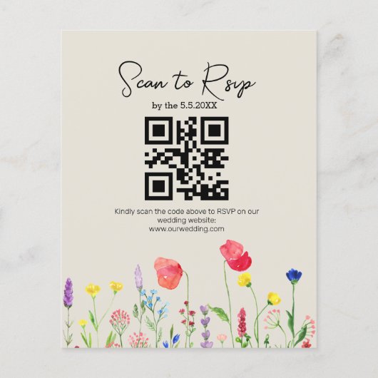 Wildblumen qr Code uAwg Hochzeitseinladung (Rückseite)