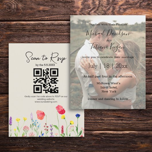 Wildblumen qr Code uAwg Hochzeitseinladung