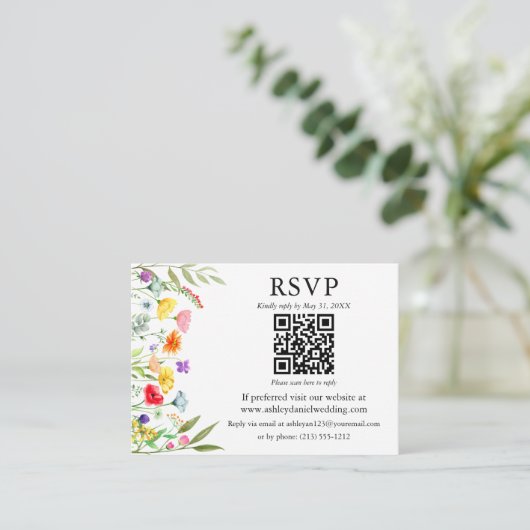 Wildblumen QR UAWG Wedding Begleitkarte (Stehend Vorderseite)