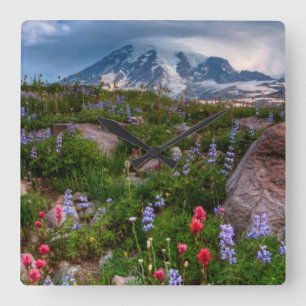 Wildblumen Quadratische Wanduhr