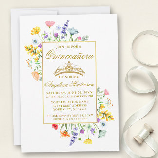 Wildblumen Quinceanera Gold Einladung