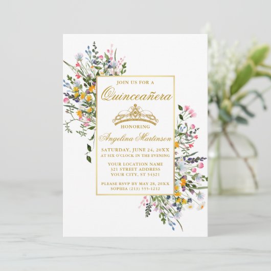 Wildblumen Quinceanera Rosa Rosa Einladung (Stehend Vorderseite)