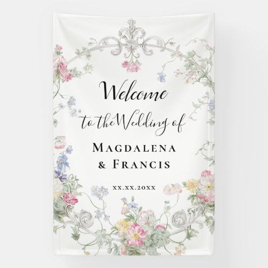 Wildblumen rahmen Hochzeitswillkommen Banner (Vertikal)