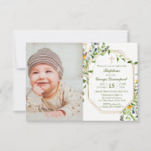Wildblumen rahmen Taufe benutzerdefiniertes Foto E Einladung (Vorderseite)