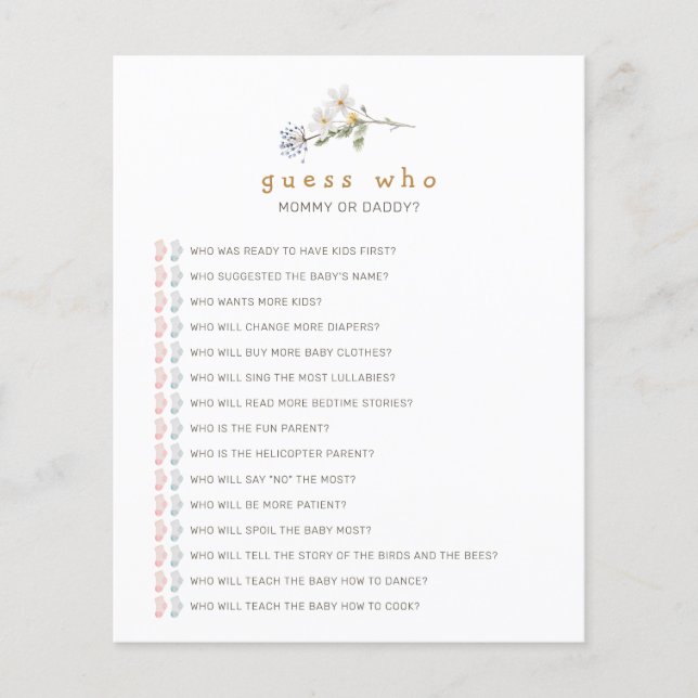 Wildblumen raten, wer Baby Showspiel (Vorderseite)