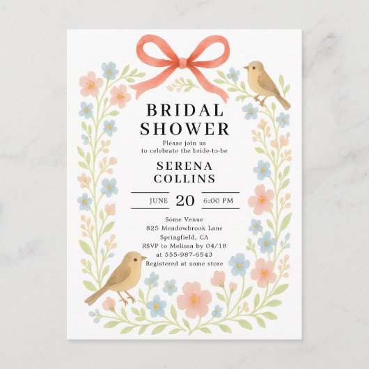 Wildblumen Red Bow Brautparty Postkarte (Vorderseite)