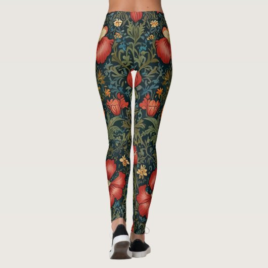 Wildblumen Red Pattern William Morris Style Leggings (Rückseite)