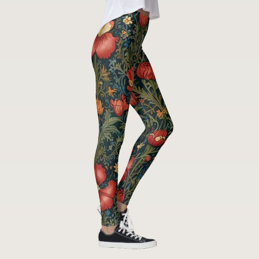 Wildblumen Red Pattern William Morris Style Leggings (Rechts)