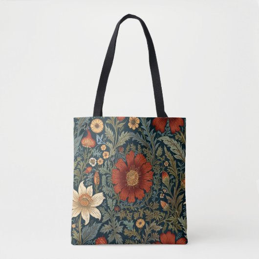 Wildblumen Red Pattern William Morris Style Tasche (Vorderseite)