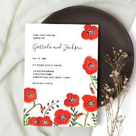 Wildblumen Red Poppy Moderne Hochzeit Einladung