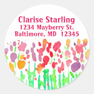 Wildblumen Red Watercolor Rücksendeadresse Runder Aufkleber