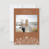 Wildblumen Retro Burnt Orange Foto Hochzeit Dankeskarte (Vorderseite)