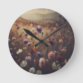 "Wildblumen" Retro, Moody, Runde Wanduhr (Vorderseite)