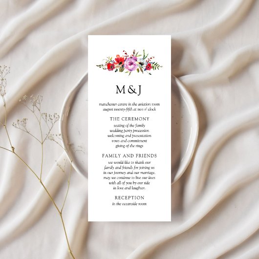 Wildblumen & Romantik Hochzeitsprogrammkarte Programm