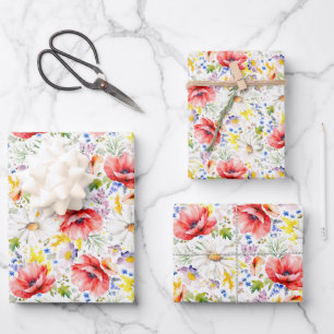 Wildblumen - Romantische Bunte Wiesenblumen Geschenkpapier Set